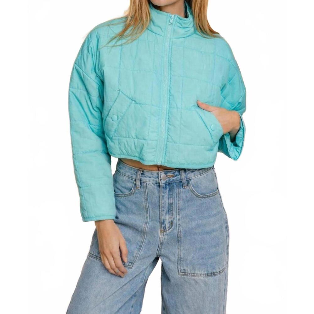NEW LE LIS daydream cropped puffer jacket in aqua